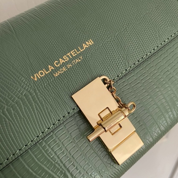 VIOLA CASTELLANI Italy Leather Lizard Embossed Crossbody bag Aqua Green - Picture 4 of 11